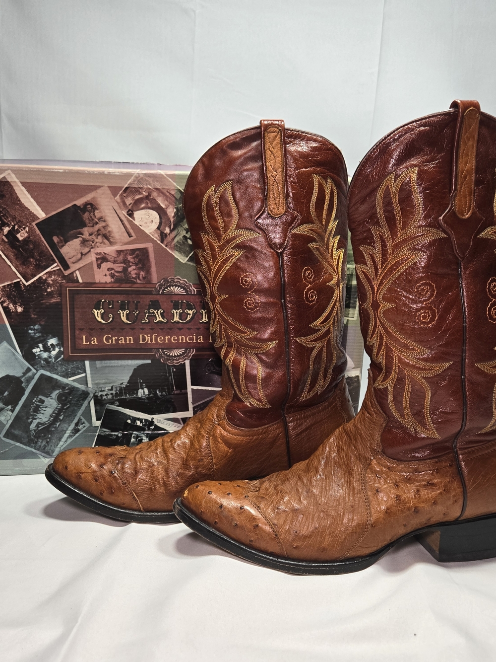 CUADRA Mens Full Quill Ostrich Leather Ponted Toe Western Cowboy Boots Size 11